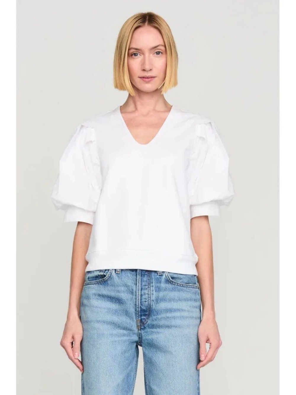 Marie Oliver Viva Popover Cream/White  Sz Small Puff Sleeve Cotton French Terry